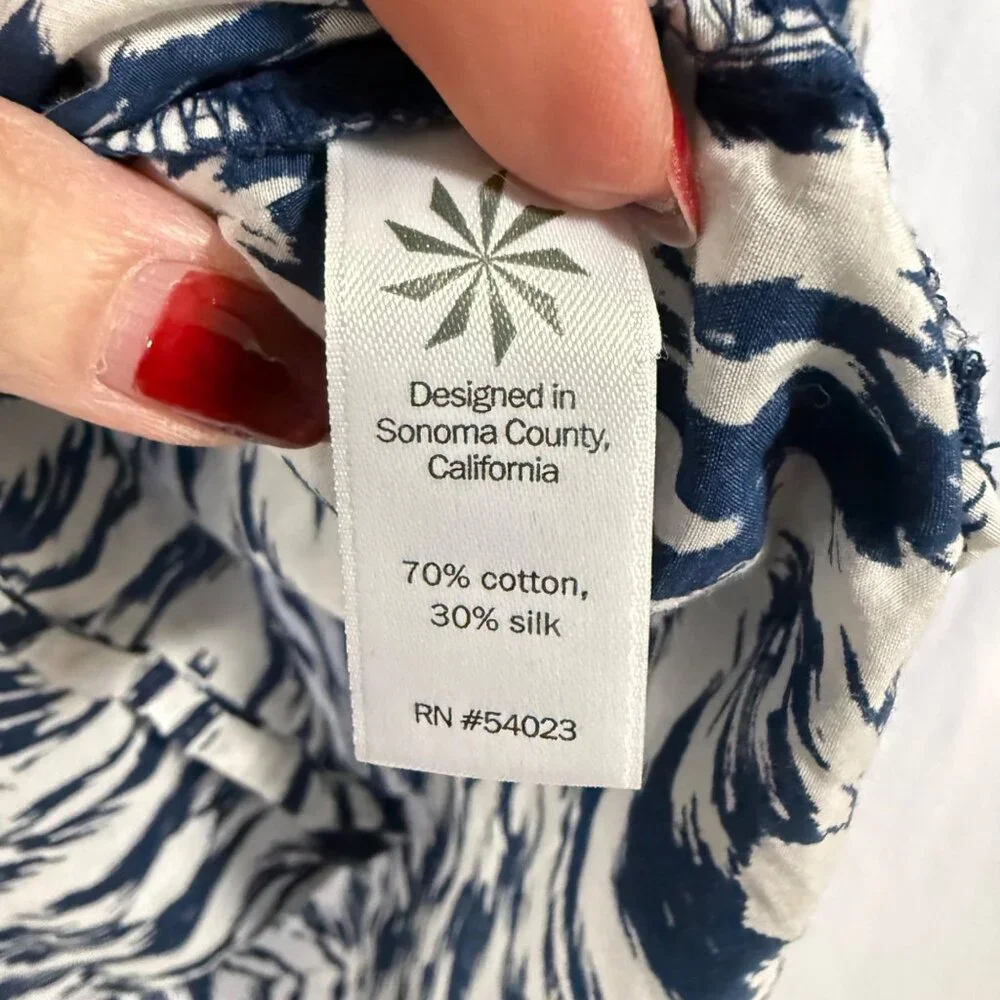 Athleta Blue White Printed Cotton‎ Silk Blend Kaftan Shirt Size M